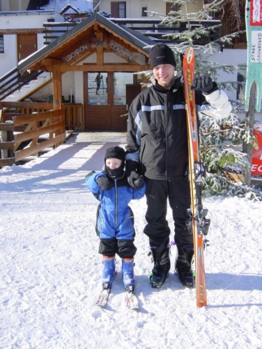 Far & søn med ski - Valloire januar 2003